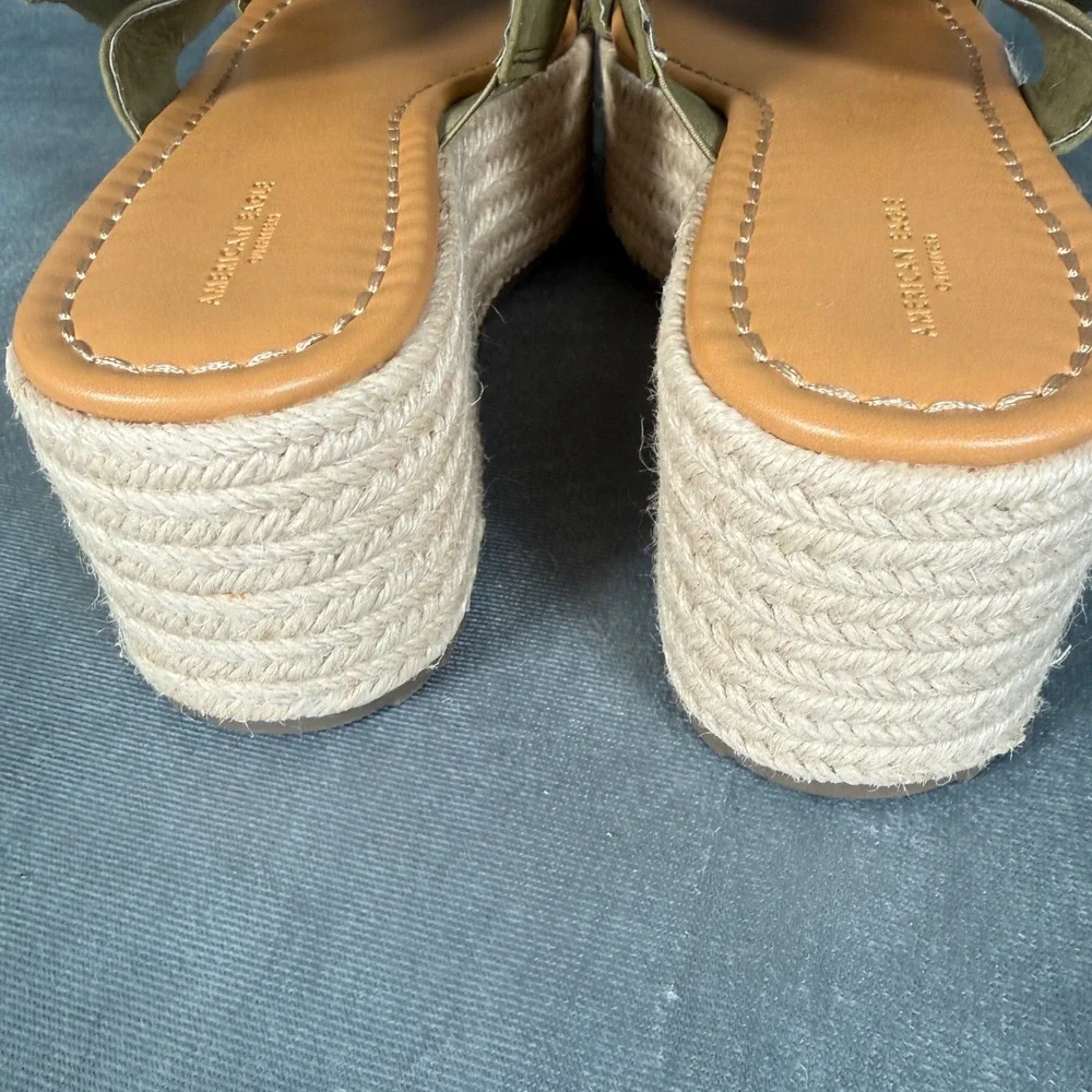 American Eagle Olive Sz‎ 10 Espadrille Platform Sandals Tortoise Buckle New